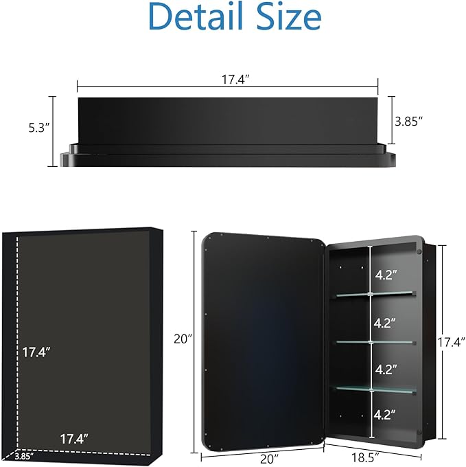 Bathroom Medicine Cabinet,20"x20" Square Mirror Door with Stainless Steel Frame,Recessed & Surface Wall Cabinet with Glass Shelves, Rust-Resistant Bathroom Storage Cabinet