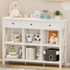 FATORRI 6 Cube Storage Bookshelf with 3 Drawers, Long Horizontal Bookcase, Modern Cubby Organizer Shelf (White Oak, 47 Inch)