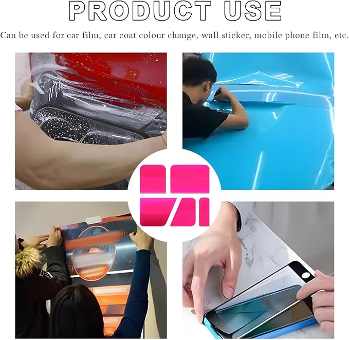 5 in 1 Rubber Squeegee Kit, Anti-Scratch Flexible Soft Matte TPU Coating Scraper Kit, Small Tint Squeegee Water Blade Scraper for Paint Protection Film Household Cleaning (Pink)