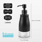 Soap Dispenser with Stickers, Stainless Steel Case Glass Liner Hand Pump Dispenser, Refillable Dish Soap Dispenser for Kitchen Bathroom, Decorative Liquid Hand Soap Dispensers Matte Black(10 OZ)