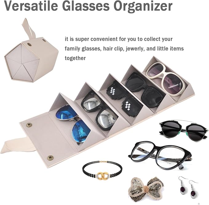 Kenpal Sunglasses Storage Organizer Holder Foldable Travel Case with 5 Slot Compartments for Multiple Glasses