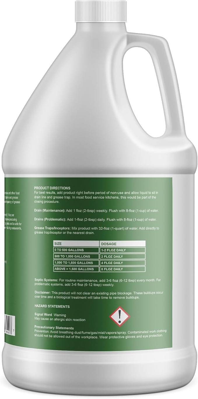 Drain and Grease Trap Maintainer- 2 Gallon (Contains 256 Treatments) - Biological Formula -Breaks Down Fats Oils and Grease - Grease Traps, Drain, Septic Systems and Sewers - Deodorizer