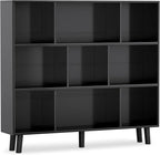 YESHOMY 9 Black Cube Bookcase, Open Frame 3-Tier Book Shelf, Bookshelf Storage Organizer with Feet & Anti-Tilt Device for Organization, Room Decor