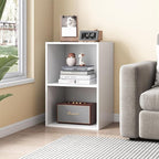 Basic Open Shelf Bookcase - 2-Tier Small Tiny Wooden Cube Storage Shelves Split Bookshelf, White