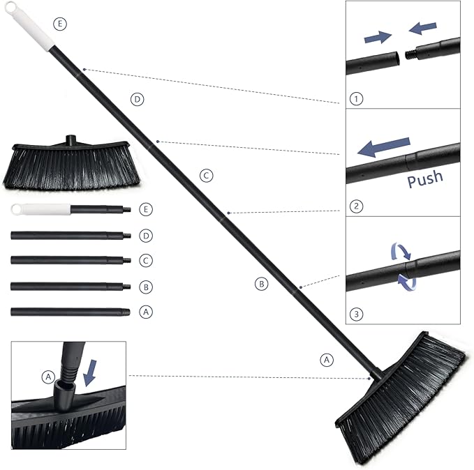 Outdoor Broom for Cleaning Floor - Heavy Duty Outdoor Broom, House Brooms for Sweeping Indoor, Outside Brooms for Cleaning Garages, Terraces, Porches, Sidewalkes and Deck, etc.(Black)