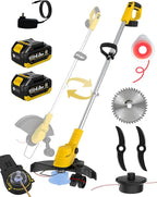 2-Pack 20000 RPM Electric Weed Wacker, Each with 1×4.0Ah Batterry,Dual-Durable-Line,Metal Blades,Wheel,4-in-1 Battery Powered Weed Eater Cordless+String Trimmer+Edger Lawn Tool+Brush Cutter