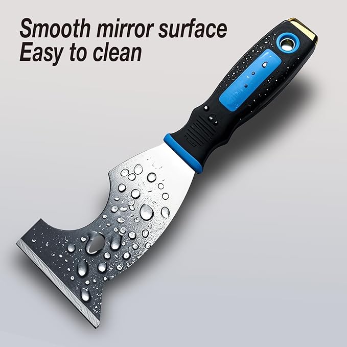 3 Inch Stainless Steel Paint Scraper Tool - Multi-Purpose Putty Knife with Non-Slip Rubber Grip for Drywall Repair, Wallpaper Removal & Paint Application