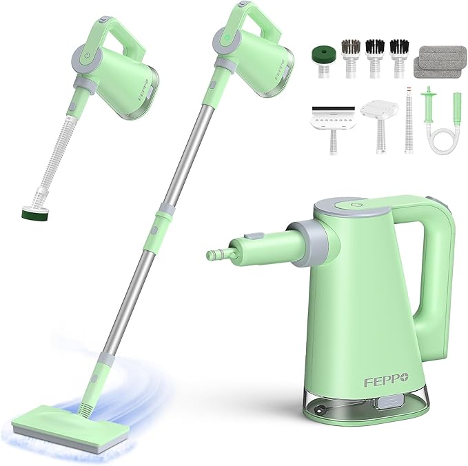 FEPPO Steam Mop with Detachable Handheld Steam Cleaner for Home and Floor Cleaning, 10-in-1 Multi-purpose Attachments & 2 Pads, Powerful Steamer for Floors, Hardwood, Tiles,Grout,Windows,Kitchen,Bath