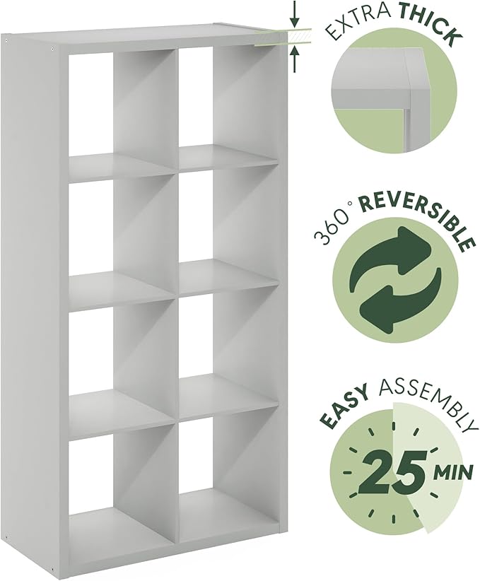 Furinno Cubicle Open Back Decorative Cube Storage Organizer, 8-Cube, Light Grey