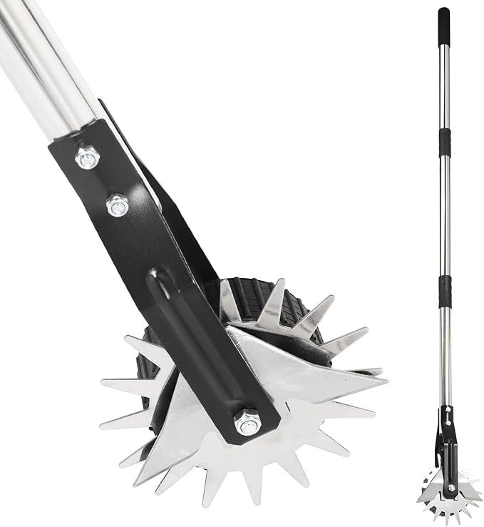 Wheel Rotary Edger Manual Lawn Tool for Sidewalk Edger Rotary Wheel Rotary Wheel Manual Edger Lawn Tool Strong 4 Sections Stainless Steel Handle