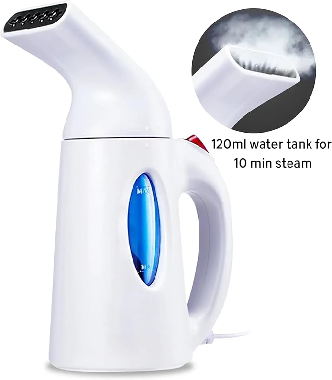 Steamer for Clothes, Travel Handheld Garment Steamer, Portable Clothes Steamer Remove Wrinkle,Ideal for ALL Fabrics,18 minutes Continuous Steam, One button Design, Easy to Use(Bright White)