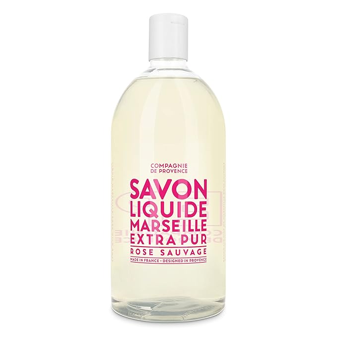Compagnie de Provence Savon de Marseille Extra Pure Liquid Soap - Wild Rose - 16.7 Fl Oz Glass Pump Bottle and 33.8 fl oz Plastic Bottle Refill
