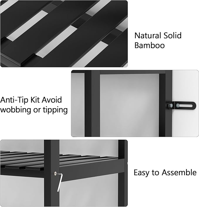 VASMIA 6-Tier Bamboo Shelf,Bamboo Storage Shelving Unit,Tall Bookcase with Adjustable Shelves,Multipurpose Storage Display Shelf for Bathroom, Living Room, Balcony, Kitchen,Black