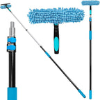 20 Feet High Reach Window Squeegee with 5-12Ft Extension Pole, 2 in 1 Rotatable Window Cleaning kit for High Window, Solar Panel Outdoor Window Washing Equipment
