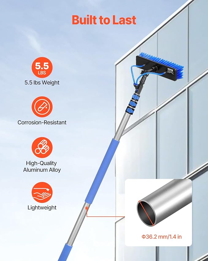 VEVOR Water Fed Pole Kit, 12FT Solar Panel Cleaning Pole with Extendable Handle, 180° Rotatable Brush Head & 65.6FT Hose, Household & Outdoor Window Cleaner Tool for Caravan Solar Panel Deck