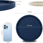Silicone Bathroom Tray Round Vanity Tray Decorative Soap Holder Kitchen Countertop Organizer Coffee Table Decor for Candle, Perfume, Plant, 9 Inch, Dark Blue