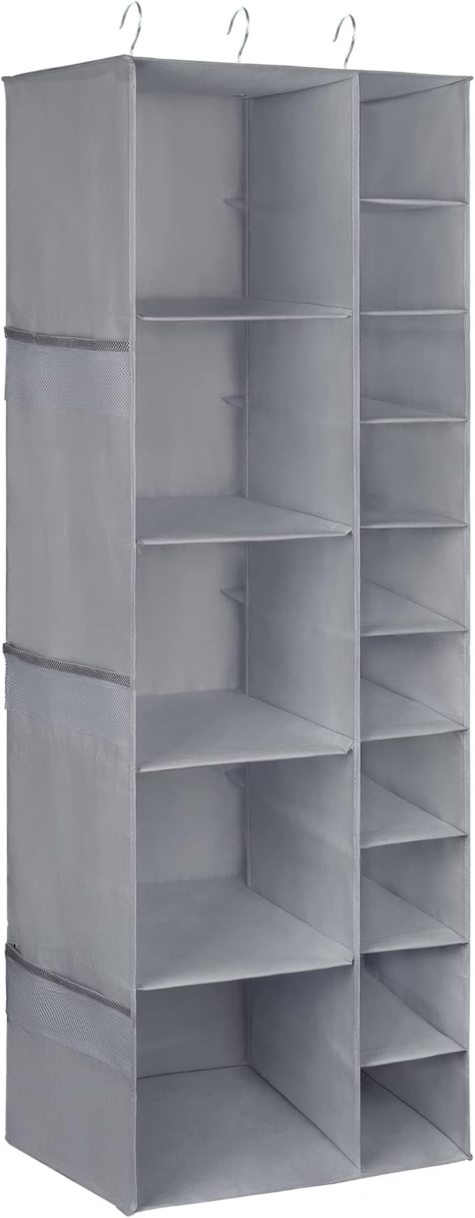Libeder Shoe Organizer for Closet, 15 Shelf Hanging Closet Storage Shelves - 10 Shoe Rack Organizer and 5 Compartment for Clothes with 6 Side Mesh Pockets for Scarves Socks,Gloves Grey
