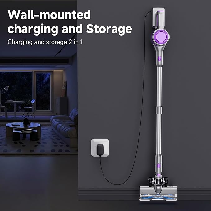 Cordless Vacuum Cleaner,55Mins/Powerful Vacuum Cleaners for Home,Stick Vacuums with 8 in 1,Touch Screen,LED Headlights, Anti-Tangle,Rechargeable,Lightweight for Carpet,Hard Floor, Pet Hair,Purple