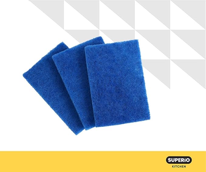 Scouring Pad Non-Scratching Scrubber Non-Scratch Cleaning Scrub Pads Heavy Duty Scouring Pad Reusable Kitchen Scrubbing Pad Pack of 33 Blue, by Superio