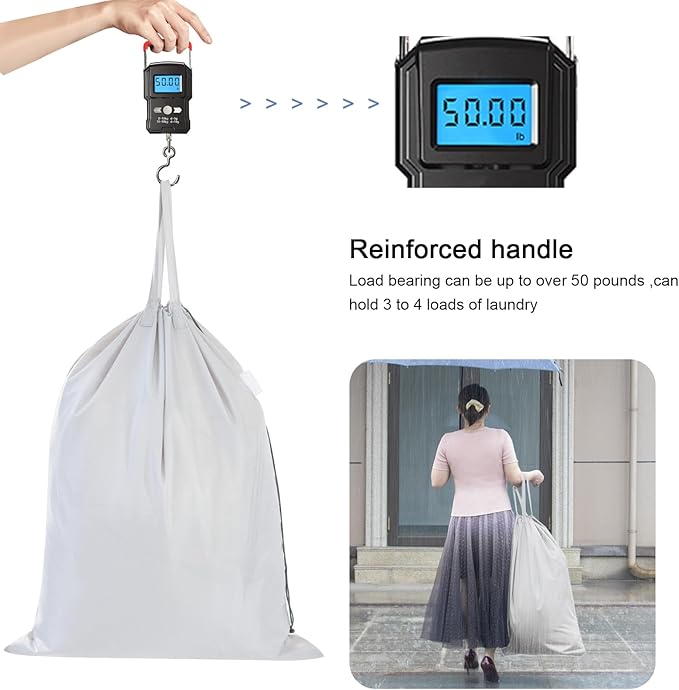 Polecasa Heavy Duty Large Laundry Bag with 130gsm Tear Resistant Fabric and Handles, Easy to Carry Durable Dirty Clothes Drawstring Bag, Perfect for College Dorm, Travel, 2 Pack 28”x36”, Silver