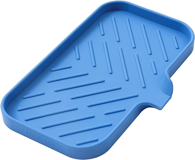 Silicone Bathroom Soap Dishes with Drain Spout Bathroom and Kitchen Sink Organizer,Sponge Holder,Dish Soap Tray,Perfect for Dispenser,Scrubber,Bottle,Cup on Counter Lichen Blue 9.6"×5.3"