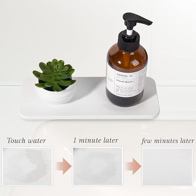 2 PCS Water Absorbing Stone Tray for Sink, Diatomite Bathroom Tray Quick Dry Dish Soap Holder Kitchen Sink Organizer for Modern Home Decor - White