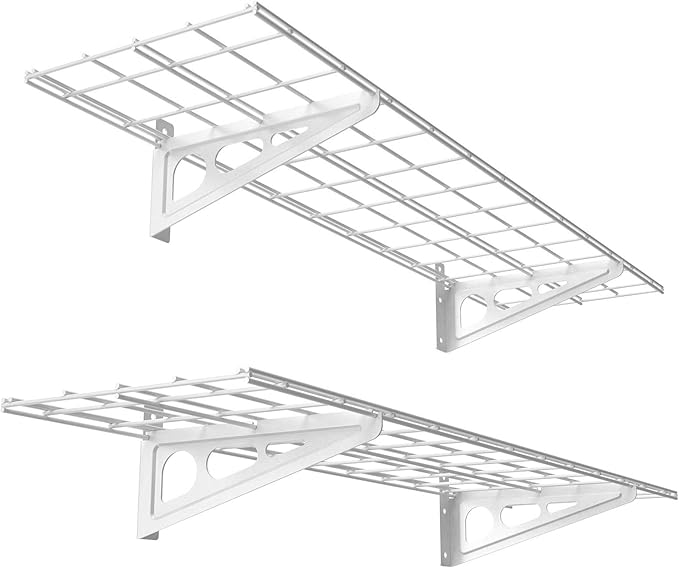 FLEXIMOUNTS 2-Pack 1x4ft 12-inch-by-48-inch Wall Shelf Garage Storage Rack Wall Mounted Floating Shelves, 450 lbs Load Capacity, White
