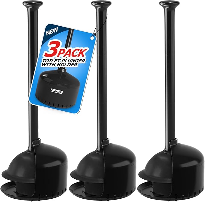 3Pack Toilet Plunger with Holder, Plungers for Bathroom with Holder, Toilet Plunger with Cover, Bathroom Plunger, Bathroom Decor, Toilet Bowl Cleaners, Bathroom Accessories, Black