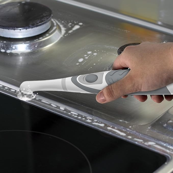 Electric Cleaning Brush with 4 in 1 Multiple Brush Heads, Indoor Household Cordless Motorized Brush for Bathroom Toilet Kitchen Tile Crevice(Grey)