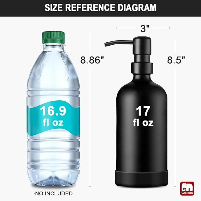 GMISUN Black Soap Dispenser with Silicone Sleeve Boot, 2 Pack Glass Bathroom Hand Soap Dispensers with Stainless Steel Pump, 17 Fl Oz Kitchen Hand and Dish Soap Dispenser Set, Liquid Dispensers Bottle