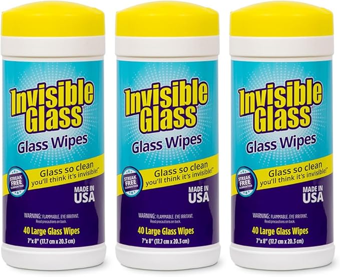 Invisible Glass 90160-3PK Glass Cleaning Wipes Perfect for Cleaning Mirrors, Windows, and Windshields at Home, in Your Car, or at the Office, Streak-Free, Tint-Safe, Lint-Free, 40 Wipes, Pack of 3