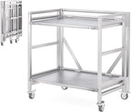 2 Shelf Rolling Cart with Wheels, 660lbs Capacity Collapsible Steel Rolling Utility Cart, Heavy-Duty Foldable Workbench, Metal Rolling Storage Cart with Handle for Groceries, Warehouse (36" Lx26 W)