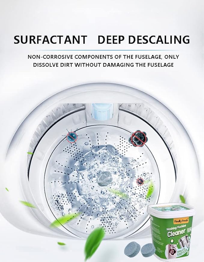 Finally Fresh Washing Machine Cleaner for Front / Top loaders, 20 Packs Washer Cleaner for Sensitive Skin, Suitable for All HE Washing Machines Include