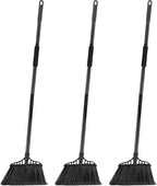 3-Pack Heavy Duty Broom, Commercial Broom with 55" Long Handle Outdoor Indoor, Industrial Brooms for Sweeping Garage Concrete Courtyard Patio Home Kitchen Office - All Black