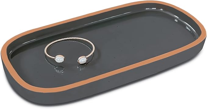 Mora Ceramic Decorative Tray - Rectangle 10in Dish for Jewelry, Soap Dispenser, Perfume, Makeup, Accessories, Candle, in The Bathroom Vanity, Bedside, or Kitchen Counter. Cute Organizers - Black