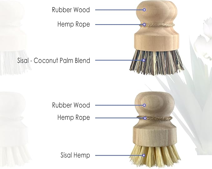 3 - Piece Wooden Kitchen Dish Brush Set - Natural Fiber Dishwashing Scrubber