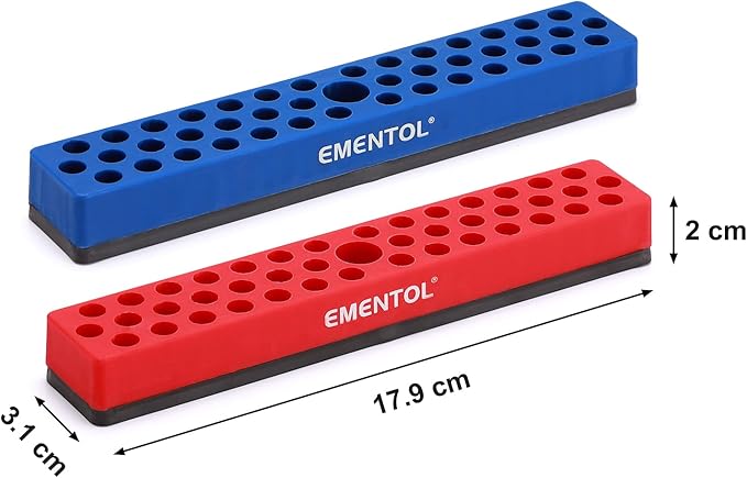 EMENTOL 2PCS 1/4" Magnetic Bits Holder Set - Red and Blue, 86PCS Hole, Bit Organizer with Strong Magnetic, Magnetic Bits Organizer, 2 Pieces