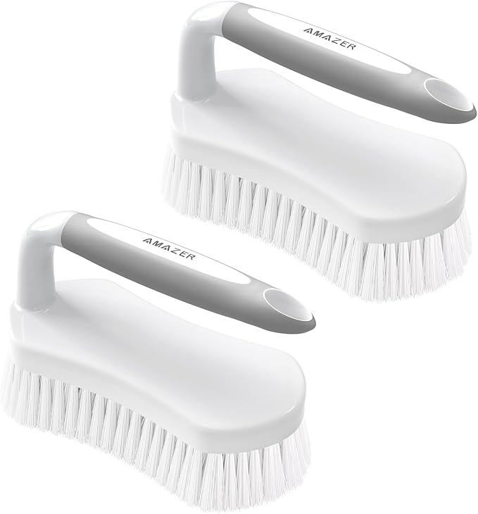 Amazer Scrub Brush for Cleaning Comfort Grip Shower Scrubber Flexible Stiff Bristles with Handle Heavy Duty Cleaner Brush for Tub Sink Carpet Floor - Pack of 2 (Grey+Grey)