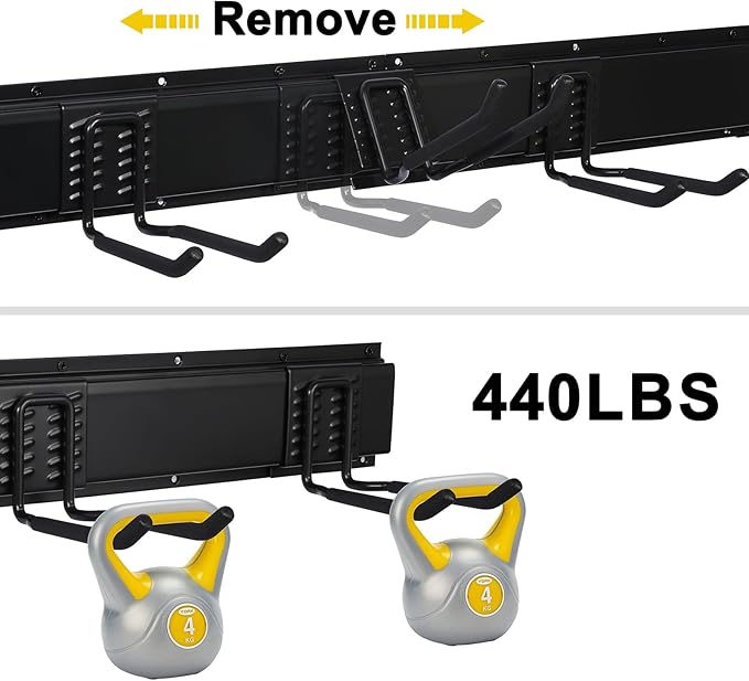 Mayouko 48 Inches Garage Tool Storage Rack, Garage Garden Storage Organizer Wall Mount, 16" x 3 Racks, Yard Shovel Rack Holder for Hanging Landscaping Equipment, Ladders, Adjustable Hook
