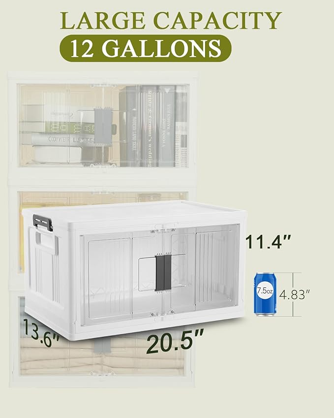 OlarHike 144QT Lockable Storage Bins with Lids - Folding Storage box with Doors and Wheels, Collapsible Plastic Bins for Closets, Stackable Organizer and Containers, Gifts, 3 Pack Cubes