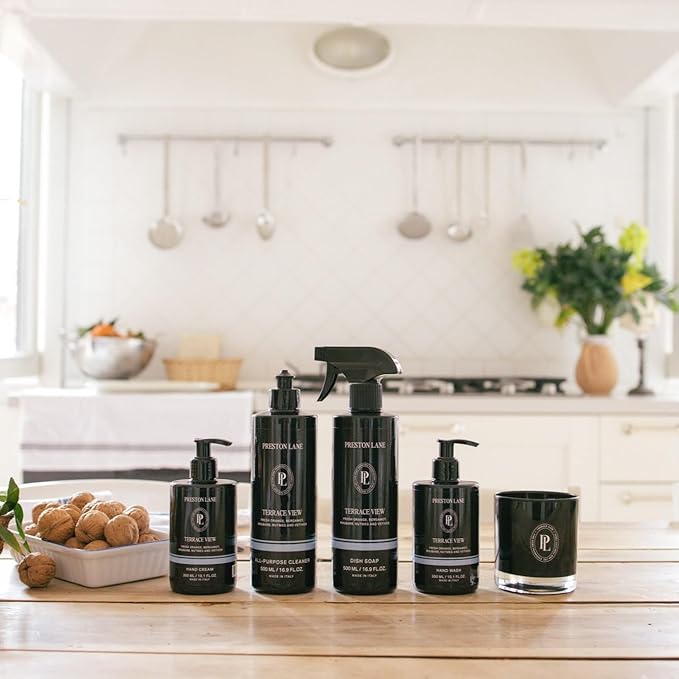 Signature Set, Includes All Purpose Cleaner, Dish Soap, Hand Wash, Hand Cream, & Scented Candle, Terrace View