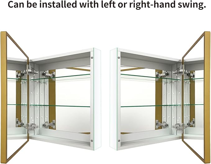 16x20 Inch Bathroom Medicine Cabinet with Gold Framed Mirror – Recessed or Surface Mount Storage Cabinet, Single Door Rustic Farmhouse Design