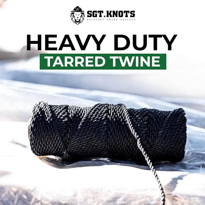 SGT KNOTS Tarred Twine - 100% Nylon Bank Line for Bushcraft, Netting, Gear Bundles, Construction, Lacing Twisted Cord, Weatherproof #42-1 lb