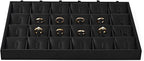 Oirlv Black Premium Leather 24 Grid Stackable Jewelry Insert Tray for Rings Organizer and Display