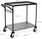 WDT 680Lbs Capacity Heavy Duty Rolling Utility Cart,2 Tier Rolling Carts with Wheels,Commercial Grade Metal Cart with Handle Bar & Shelf Liner,Trolley Serving Cart for Restaurant,Kitchen,Black