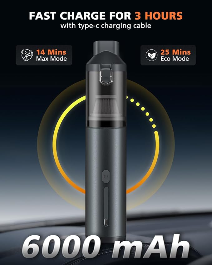 Car Vacuum Portable with 16000Pa Powerful Suction, Handheld Vacuum Cordless Rechargeable Blow & Suction 4 in 1, Small Vacuum Cleaner for Car, Home, Office, Outdoor (Grey)
