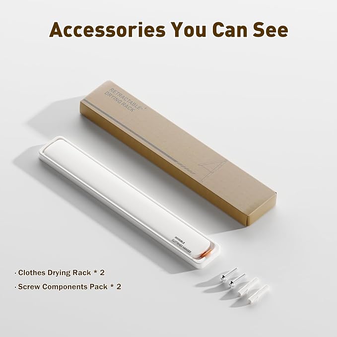 Clothes Drying Rack, Laundry Room Wall Mounted Retractable Clothes Hanger Drying Rack, Laundry Clothing Drying Rack Folding Indoor or Outdoor, Easy Installation Aluminium Dryer, 2pcs(White)