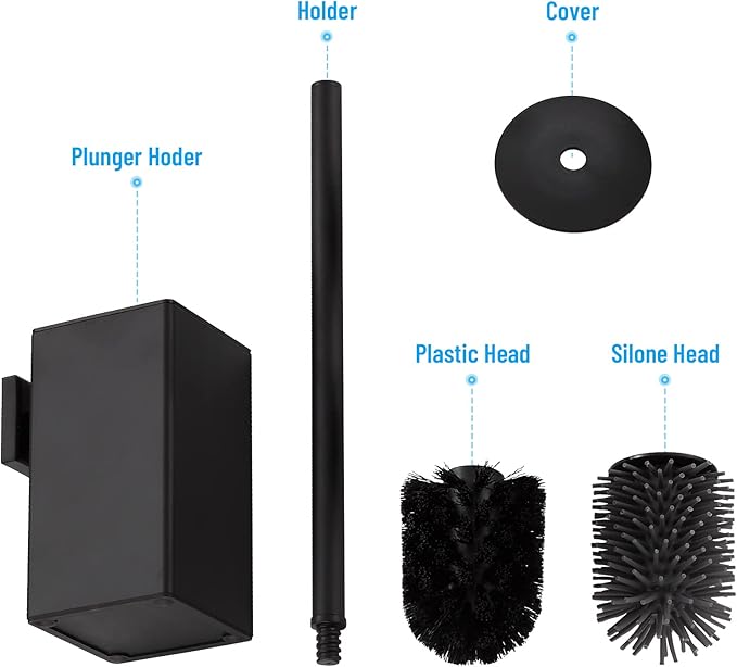 BVL Toilet Brush and Holder Black Toilet Bowl Brush for Ceaning with Stainless Steel Handle Wall Mounted