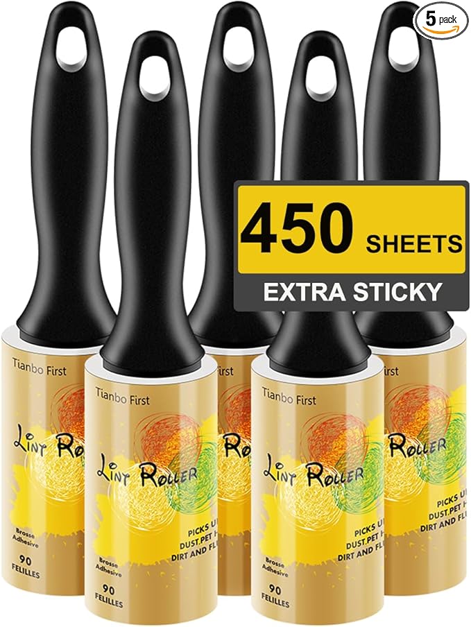 Extra Sticky Lint Rollers for Pet Hair Small Pet Hair Rollers Dog Cat Fuzz Clean Removal Rolls Easy Tear Sticky Lint Roller Removers for Clothes Couch Furniture, 450 Sheets Total, 5 Packs