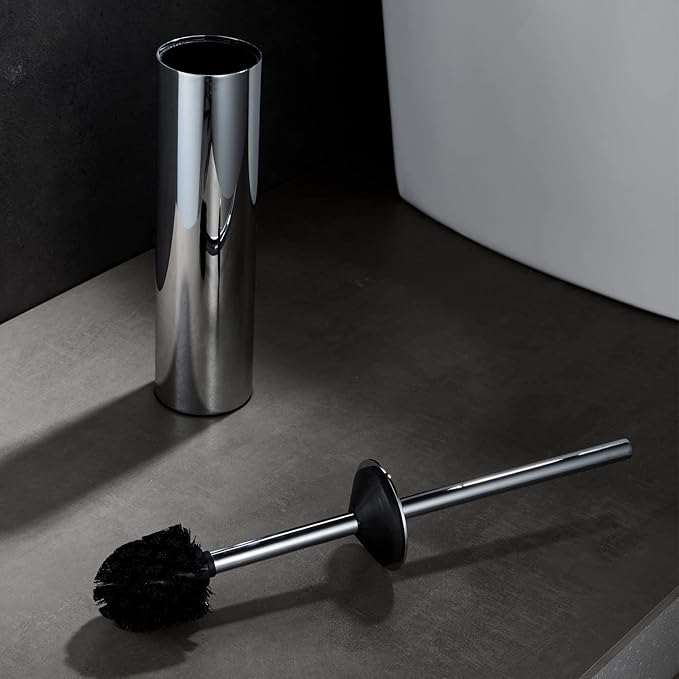 Freestanding Luxury Toilet Brush 304 Stainless Steel Toilet Brush and Holder 19-Inches Tall Round Rust Resistant Anti-Odor and Easy to Clean with Polished Chrome Finished